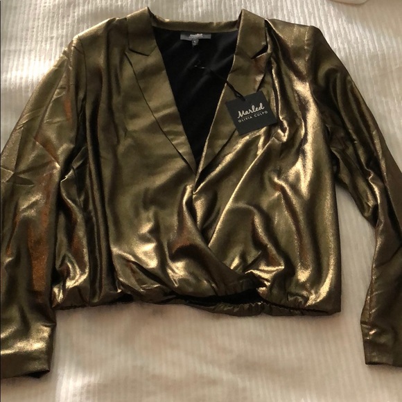 Marled x Olivia Culpo Surplice Blazer top in gold - Picture 3 of 3